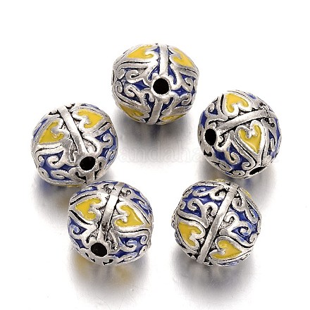 Antique Silver Plated Alloy Enamel Round Beads ENAM-J616-01AS-1