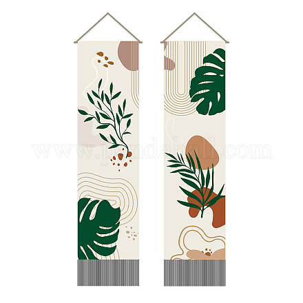 AHANDMAKER Pack of 2 Minimalist Leaves Tapestries Leaves Vertical Bohemian Tapestry Minimalist Bohemian Leaves Tassel Tapestry Wall Hanging for Bedroom Living Room Home AJEW-WH0399-055-1