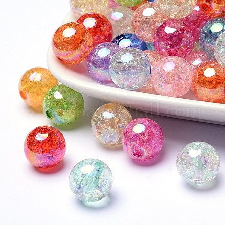 Bubblegum AB Color Transparent Crackle Acrylic Round Beads X-CACR-R011-12mm-M-1