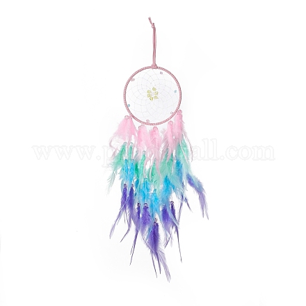 Iron Woven Web/Net with Feather Pendant Decorations AJEW-B017-02-1