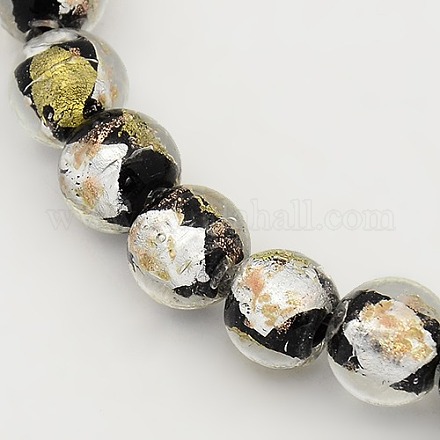 Chapelets de perles rondes en verre de feuille d'or FOIL-L002-A-02-1