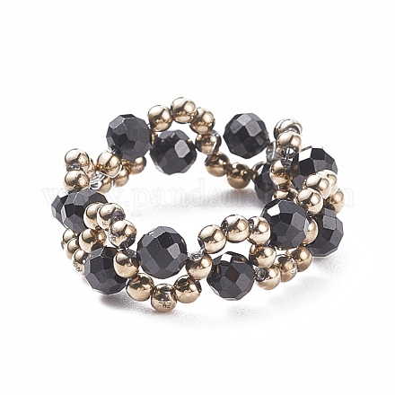 Natürlicher Topas-Kristall & geflochtener Perlen-Fingerring aus Glassamen RJEW-JR00465-03-1