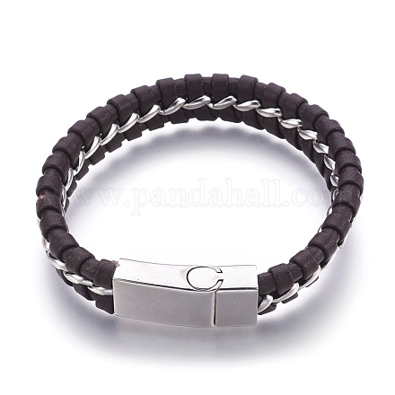 Leather Braided Cord Bracelets BJEW-E350-08A-1