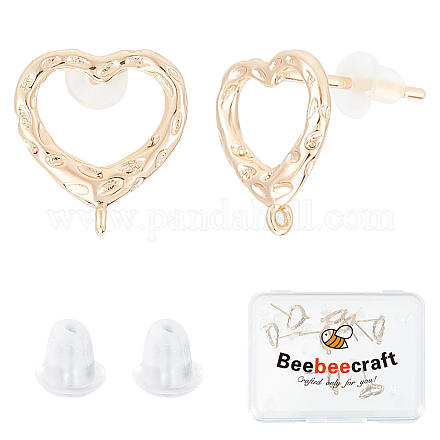 Beebeecraft 1 Box 16Pcs Heart Stud Earring Findings 18K Gold Plated Bumpy Heart Stud Earrings with Loop and 925 Sterling Silver Pins for Mother's Day Valentine's Day Anniversary DIY Earring Making KK-BBC0004-56-1
