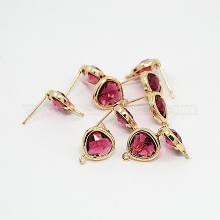 Real 18K Gold Plated Tone Brass Glass Stud Earring Findings GLAA-J023-07G-1
