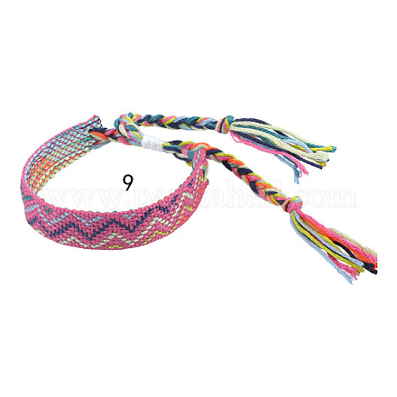コットン編み込みウェーブ模様コードブレスレット  女性のためのエスニック部族の調節可能なブラジルのブレスレット  オールドローズ  5-1/2~10-5/8インチ（14~27cm） FIND-PW0013-002I-1