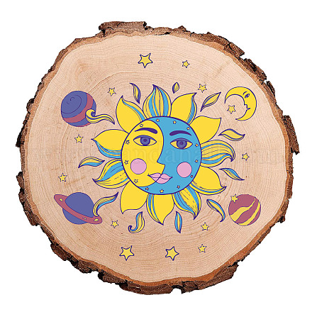 CREATCABIN Celestial Sun Moon and Stars Natural Round Wood Slices 4.3 Inch Rustic Undrilled Wooden Centrepiece Circular Tree Trunk Discs Log Coaster Decor Holiday Ornaments for Home Living Room AJEW-WH0363-004-1