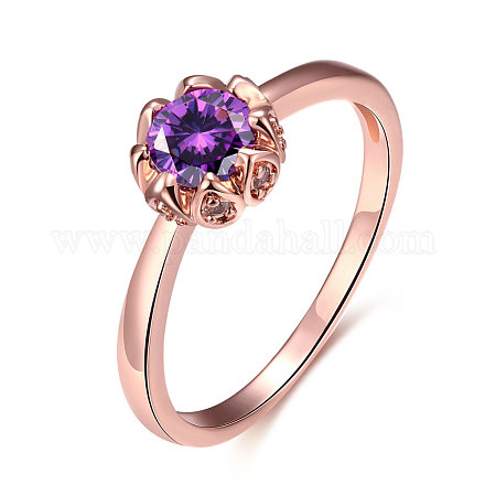 Романтические настоящие розовые позолоченные латунные кольца циркония цветок партии RJEW-BB14619-8RG-1