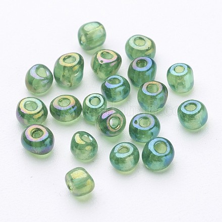 6/0 Transparent Rainbow Colours Round Glass Seed Beads X-SEED-A007-4mm-167B-1