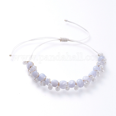 Verstellbare geflochtene Perlenarmbänder aus natürlichem blauem Spitzenachat BJEW-JB05162-03-1