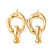 Brass Fold Over Clasps, Ring, Real 18K Gold Plated, 30mm, Hole: 4mm & 2mm