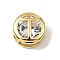Brass Micro Pave Cubic Zirconia European Beads, Flat Round with Letter, Real 18K Gold Plated, Letter T, 10x6.5mm, Hole: 5x3mm