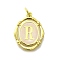 Brass Pendants, with Enamel, Oval with Letter, Real 18K Gold Plated, with Jump Ring, Letter R, 20x15~15.5x2mm, Hole: 3.5mm
