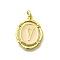 Brass Pendants, with Enamel, Oval with Letter, Real 18K Gold Plated, with Jump Ring, Letter V, 20x15~15.5x2mm, Hole: 3.5mm
