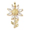 Brass Micro Pave Cubic Zirconia Pendants and Glass, Flower, Lead Free & Cadmium Free, Long-Lasting Plated, Real 18K Gold Plated, 32x21.5x5mm, Hole: 6x3.5mm