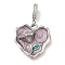 Brass Micro Pave Clear Cubic Zirconia European Dangle Charms Bails, Enamel Peg Bails, for Half Drilled Beads, Heart with Flower Charm, Platinum, Tray: 3.5mm, 33.5x21.5x7.5mm, Hole: 6x3.5mm, Pin: 0.7mm