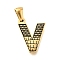 Golden 304 Stainless Steel Pendants, Bark Pattern, Letter V, 18x14x2.5mm, Hole: 5.5x3mm