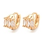 Brass Micro Pave Clear Cubic Zirconia Hoop Earrings, Oval, Light Gold, 10x7.5mm