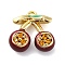 Brass Micro Pave Cubic Zirconia Charms, with Enamel, Cherry, Real 18K Gold Plated, 11.5x11x4.5mm, Hole: 1mm