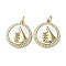 Gesture Theme Brass Micro Pave Cubic Zirconia Pendants, with Shell, Flat Round, Real 18K Gold Plated, 19.5x17x3.5mm, Hole: 3mm