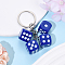Plastic Keychain, with Platinum Iron Rings, Dice, Blue Violet, 75mm