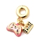 Brass Micro Pave Colorful Cubic Zirconia European Dangle Charms, with Pink Enamel, Large Hole Pendants, Game Controller & Television, Real 18K Gold Plated, 25.5mm, Hole: 4.5mm