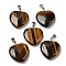 Natural Tiger Eye Pendants, Heart, with Brass Findings, Platinum, 22~23x20~20.5x6~7.5mm, Hole: 5x8mm