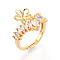 Flower Brass Micro Pave Cubic Zirconia Cup Peg Ring Settings, Adjustable Ring Settings for Half Drilled Beads, Real 18K Gold Plated, 18mm, Inner Diameter: 17mm, Pin: 0.5~1mm