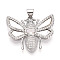 Brass Micro Pave Clear Cubic Zirconia Pendants, with Shell, Bees, Platinum, 21.5x27x4mm, Hole: 3.5mm