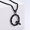 Stylish Stainless Steel Initial Pendant Necklaces, Black, Letter Q