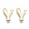 Brass Charms, Nickel Free, Letter, Real 18K Gold Plated, Letter.Y, Y: 13x10x1mm, Hole: 1.2mm