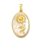 Brass Pave Shell Birth Flower Pendants, Oval Charms, Real 18K Gold Plated, Flower, 25x16x4~5mm, Hole: 4x6.5mm