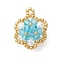 Glass Seed Beaded Pendants, Flower Charm, with Glass & Glass Pearl, Faceted, Sky Blue, 26x21x15.5mm, Hole: 2mm