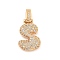 Brass Micro Pave Clear Cubic Zirconia Pendants, Real 18K Gold Plated, Letter S, 31x16x5mm, Hole: 3x6mm