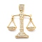 Rack Plating Brass Micro Pave Cubic Zirconia Pendants, Long-Lasting Plated, Lead Free & Cadmium Free Charms, Scales, Real 18K Gold Plated, 30.5x24x4mm, Hole: 5x2.5mm