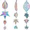 24Pcs 12 Style Alloy Pendants, Cadmium Free & Lead Free, Mixed Shape, Rainbow Color, 15~48x10~31x1~4.5mm, Hole: 1.2~3mm, 2pcs/style