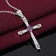 Silver Color Plated Brass Cubic Zirconia Cross Pendant Necklaces NJEW-BB09493-3