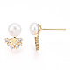 Clear Cubic Zirconia Tree of Life Stud Earrings with Natural Pearl PEAR-N020-06I-2