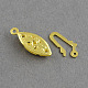 中空楕円形の真鍮釣り針クラスプ  ゴールドカラー  20x6.5x3.5mm  穴：1mm KK-S127-05-3