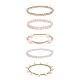 5Pcs 5 Style Natural Rose Quartz & Brass Beaded Stretch Bracelets Set BJEW-JB08870-02-4