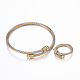 Trendy conjuntos de anillos y brazaletes de torque de 304 acero inoxidable SJEW-H073-04-2