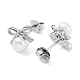 Cubic Zirconia Bowknot with Natural Pearl Stud Earrings EJEW-F318-09P-2