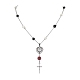 Collana con perle di rosario rotonde con teschio e turchese sintetico e pietra lavica naturale NJEW-JN04388-2