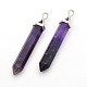 Platinum Plated Double Terminated Pointed Natural Gemstone Brass Bullet Big Pendants G-M127-02-1