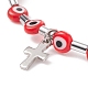 Эластичный браслет из бисера и колонны из нержавеющей стали лэмпворк с подвеской в виде креста для женщин BJEW-JB08601-5