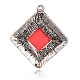 Antique Silver Plated Rhombus Alloy Dyed Synthetic Turquoise Pendants PALLOY-E399-02AS-2
