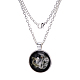 Yin Yang with Dragon and Tiger Pattern Flat Round Glass Pendant Necklaces X-NJEW-N0051-010S-02-1