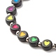 Плоский круглый эластичный браслет с сердцем из бисера для женщин BJEW-JB07552-04-5