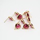 Real 18K Gold Plated Tone Brass Glass Stud Earring Findings GLAA-J023-07G-1