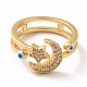 Cubic Zirconia Moon and Star Open Cuff Ring with Enamel Evil Eye RJEW-H101-36G-2